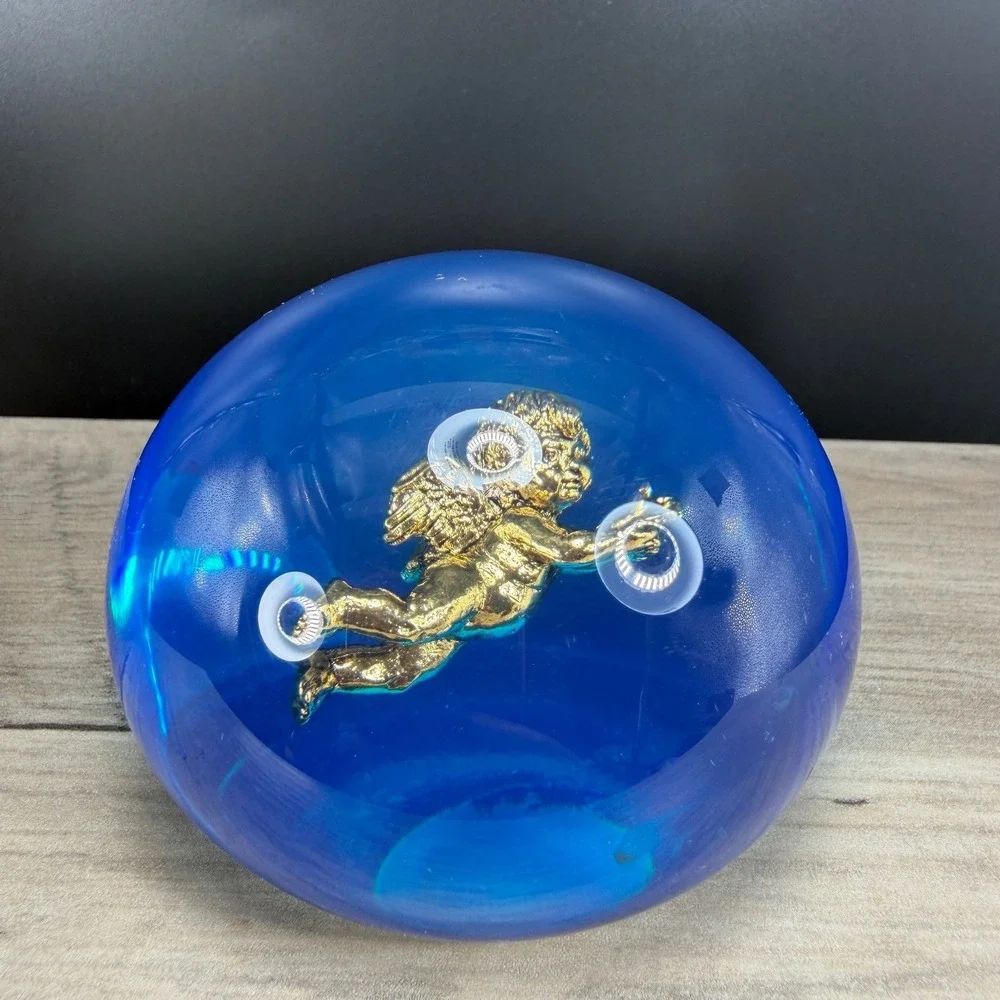 Tarax Infinity Blue Lucite Cherub Paperweight Baroness Collection Canada Angel